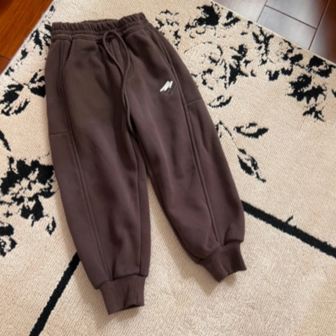 【编号P858】3903-13-儿童一体绒卫裤咖色-XHT