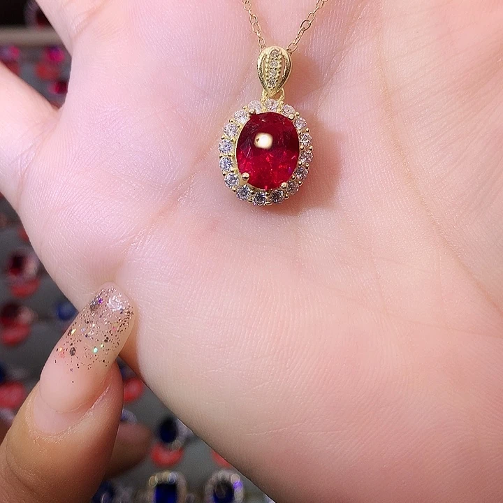 红宝石吊坠(赠链)银S925镶嵌