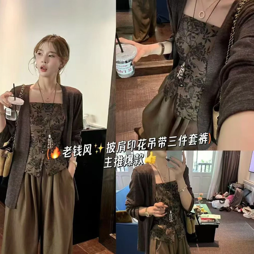 秋季新款韩版针织开衫搭配国风抹胸吊带气质女装