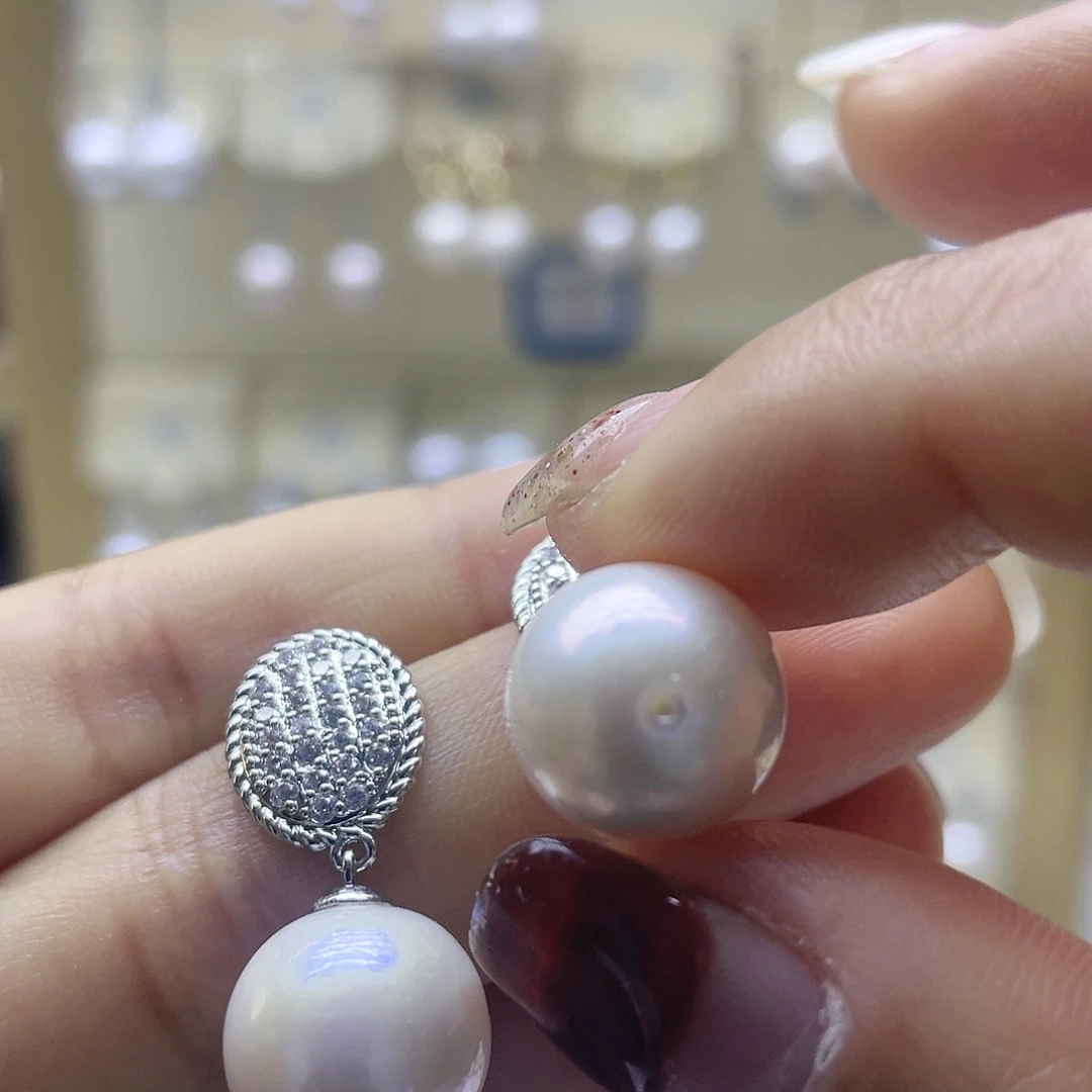 淡水珍珠耳饰银S925镶嵌