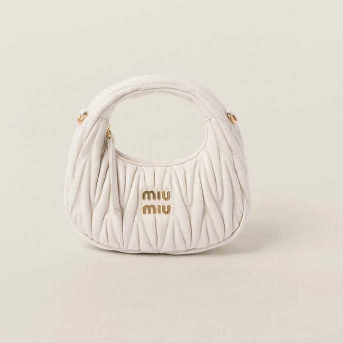 99新 MIU MIU/缪缪 白色褶皱hobo mini手提包