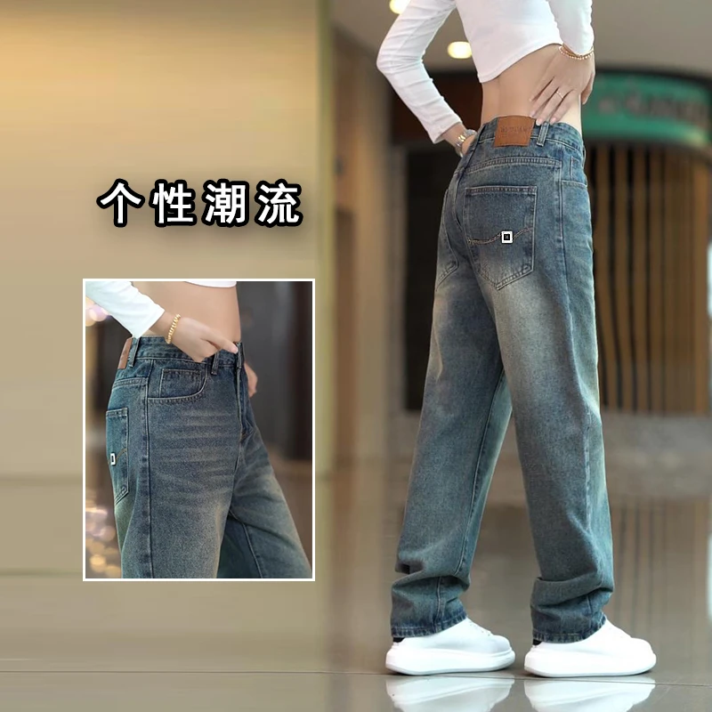 2025新款水洗复古牛仔裤男士韩版宽松直筒长裤男装美式高街休闲裤