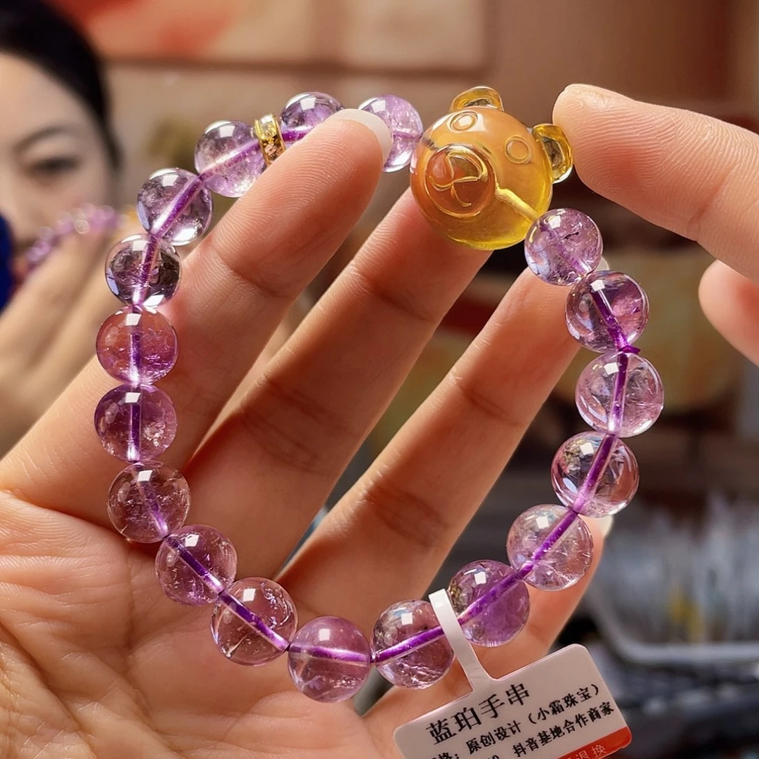 蓝珀未镶嵌裸石琥珀手串