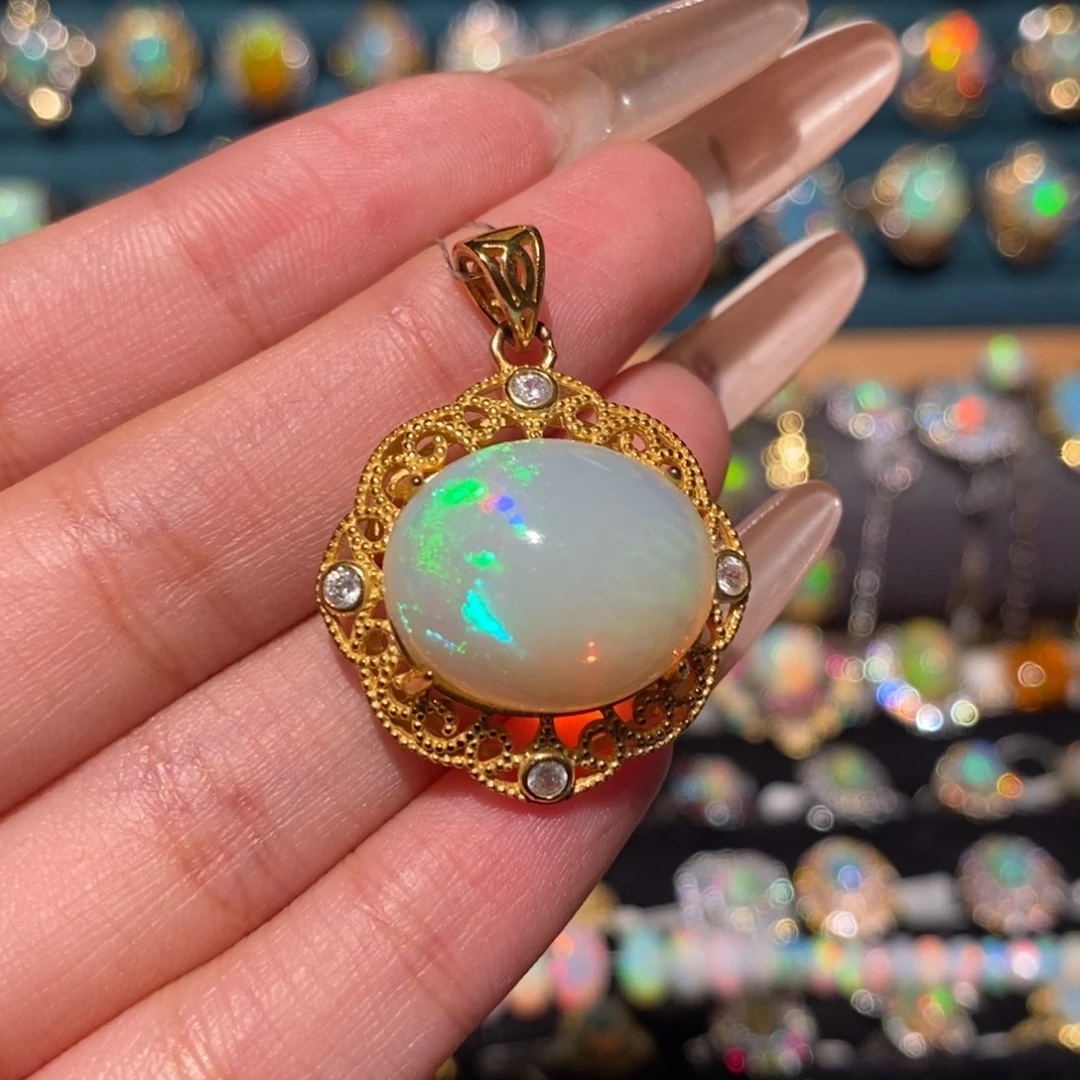 欧泊银S925镶嵌吊坠