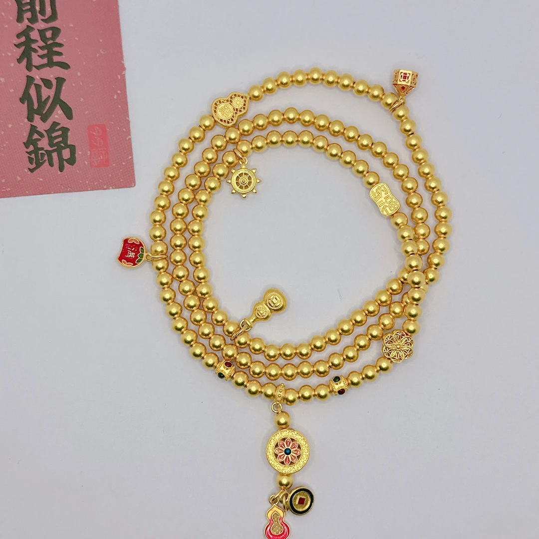 足金999黄金投资金卡四古法珠三圈 55长 42.33克可调节或换配件