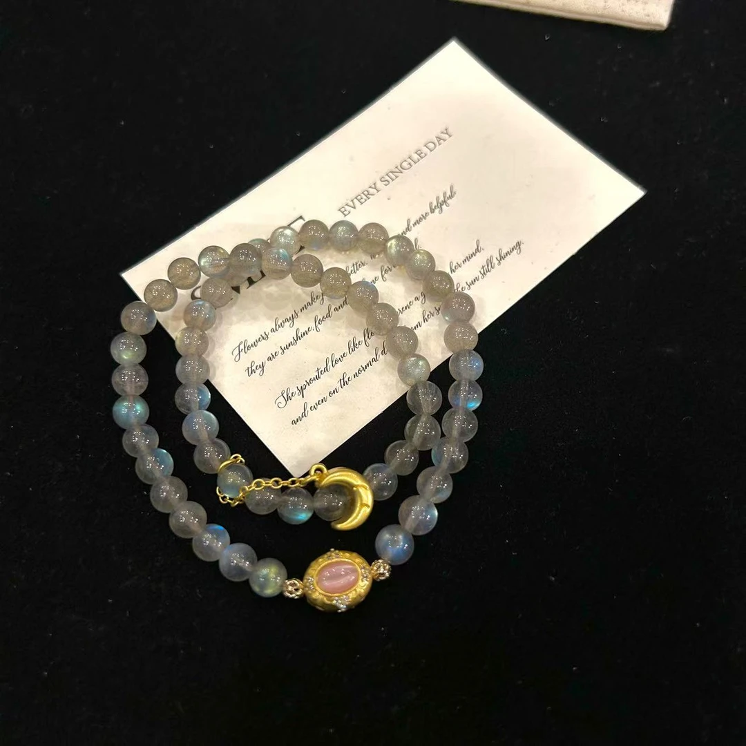 YIMI 天然灰月光双圈手链x1247（6毫米）