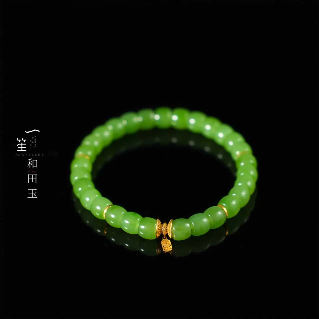 【一笙珠宝】毕业级和田玉碧玉苹果绿A4直切手串约6mm DY7287