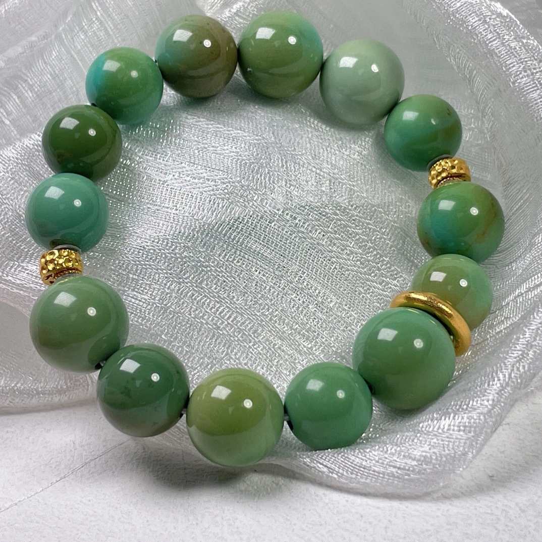 【松石大表姐】湖北真原矿小众珠宝绿松石圆珠手串