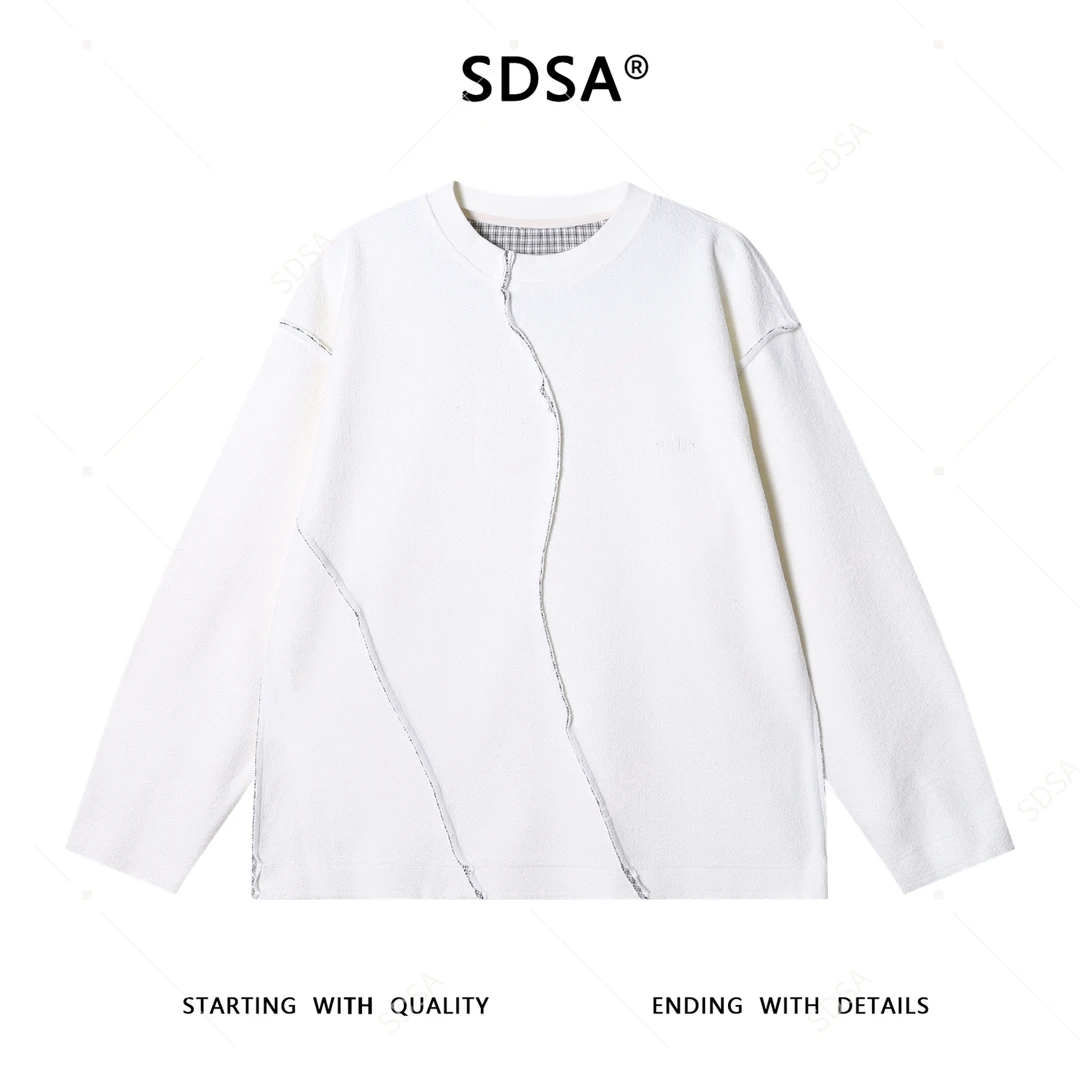 SDSA男士春秋新款痞帅男装刺绣字母拼接解构圆领卫衣百搭时尚上衣