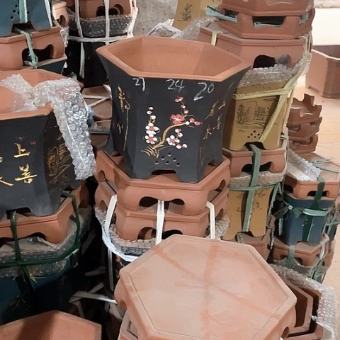 紫砂花盆六方盆一个