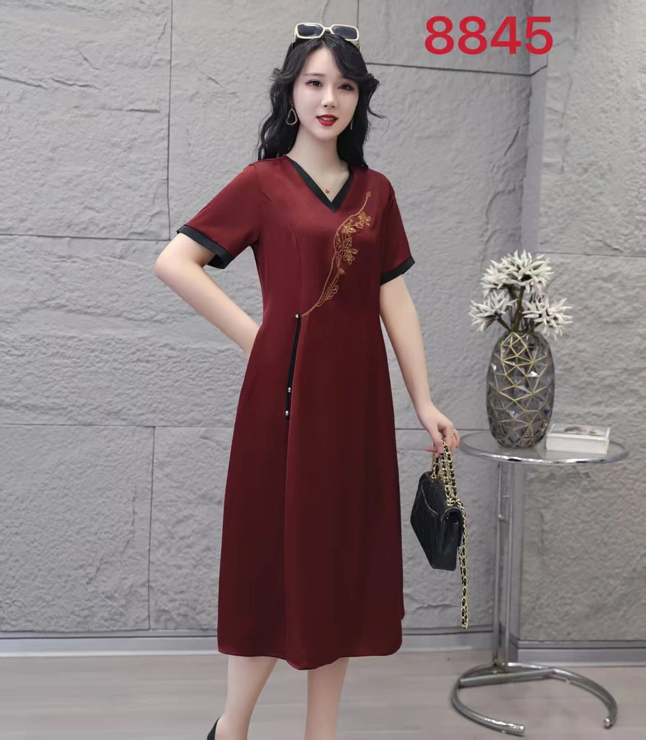 JINZI【一枝独秀】时尚显白减龄亲肤气质宽松连衣裙937