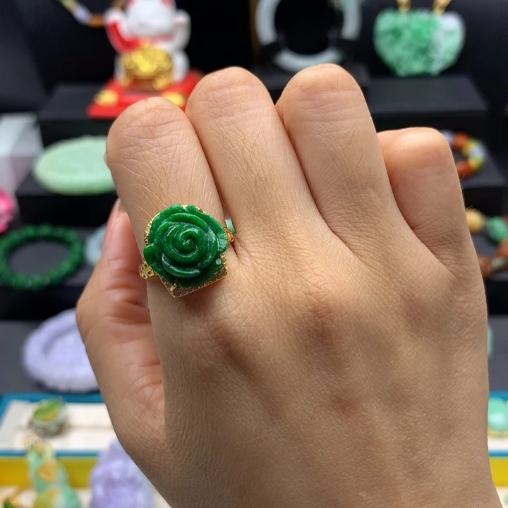 未镶嵌戒指翡翠翡翠花戒指