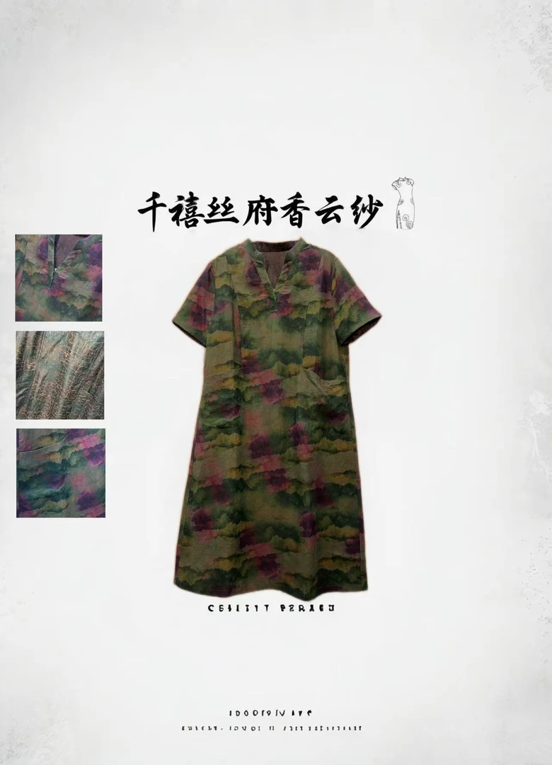 【千禧专属】1446简约唯美高尚扎染锻龟双面穿桑蚕丝香云纱连衣裙