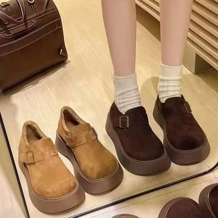 小个子厚底女冬季新款加绒大头丑萌百搭勃肯豆豆鞋1907-1或1907