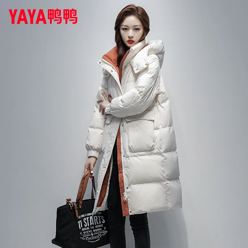 YAYA/鸭鸭加厚款羽绒服女长款过膝2025年冬季新款长款保暖外套女