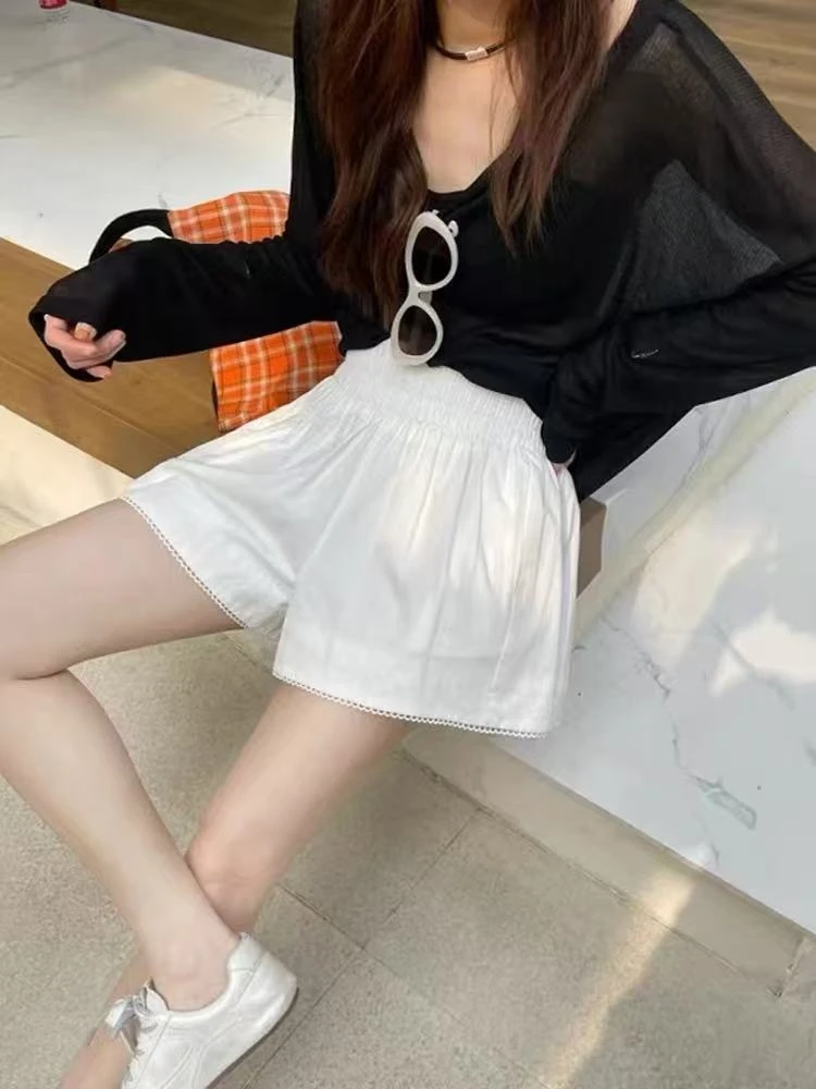 松紧腰花边休闲短裤2025夏季新款韩版时尚百搭