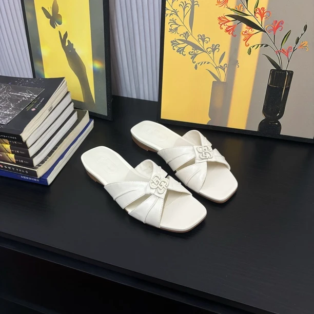 新款女鞋羊皮平底拖鞋静奢舒适一脚蹬凉鞋AX14115