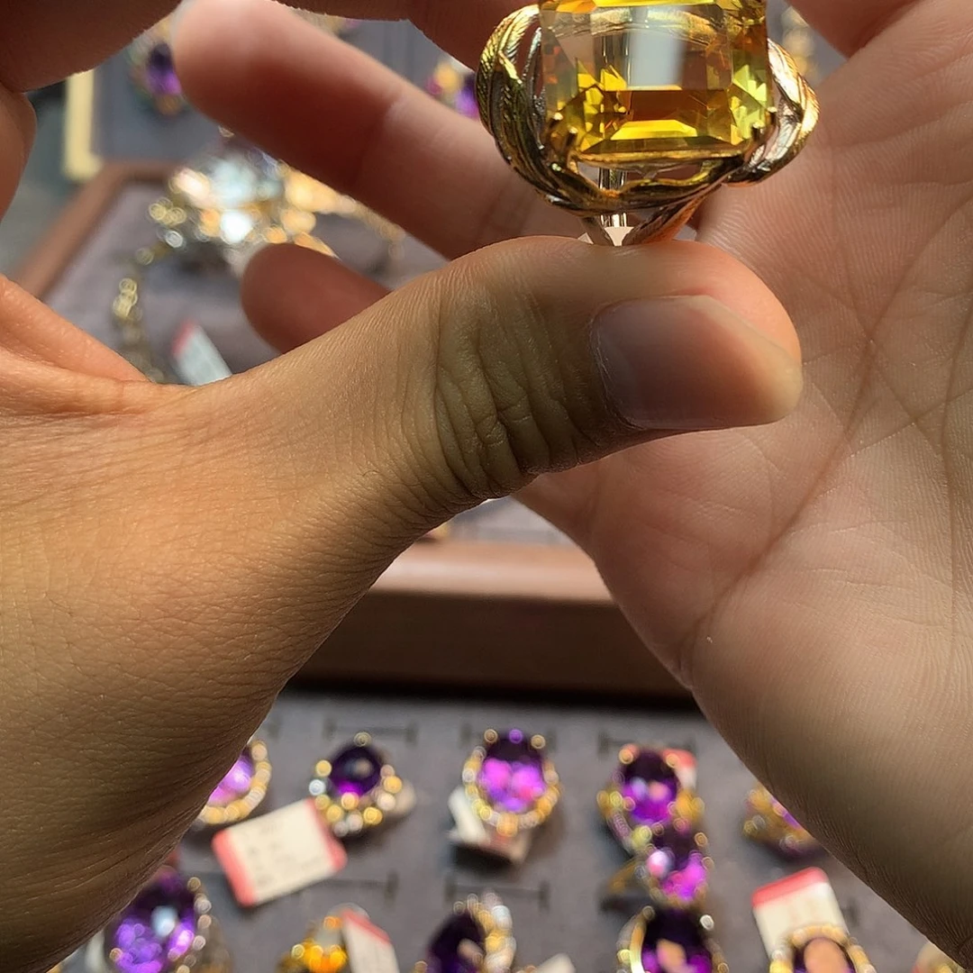 水晶银S925镀金镶嵌戒指