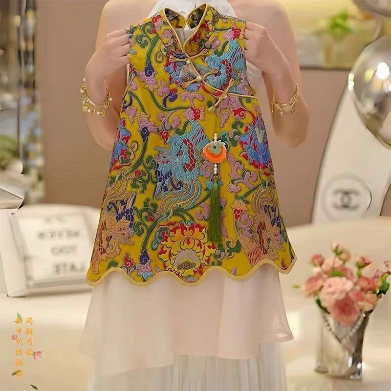 2025新款女童中国风旗袍连衣裙新中式小女孩汉服裙子夏装无袖唐装