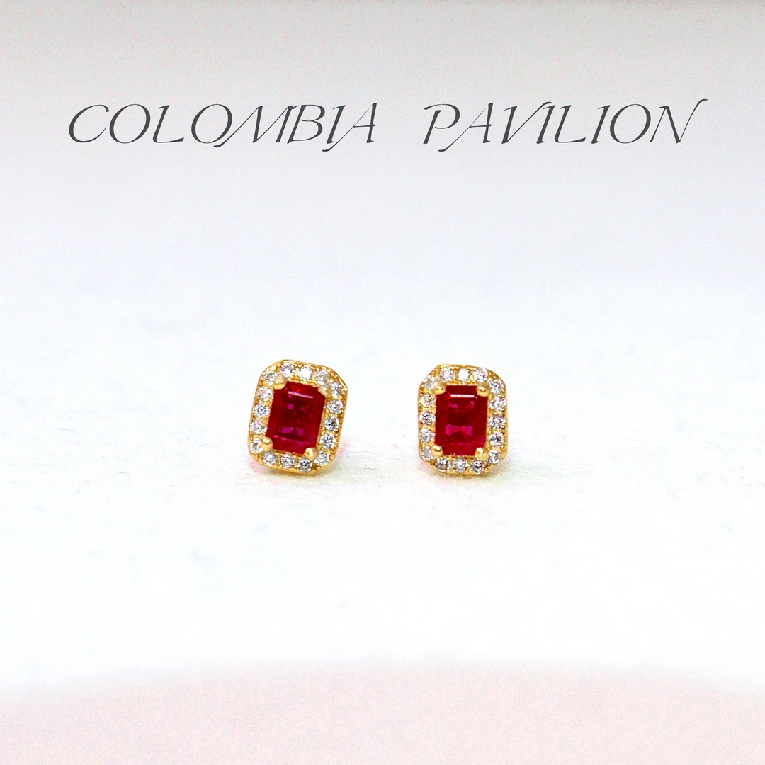 4204-S925银-天然红宝石耳钉-方款祖切戴妃款-单颗3mm*4mm