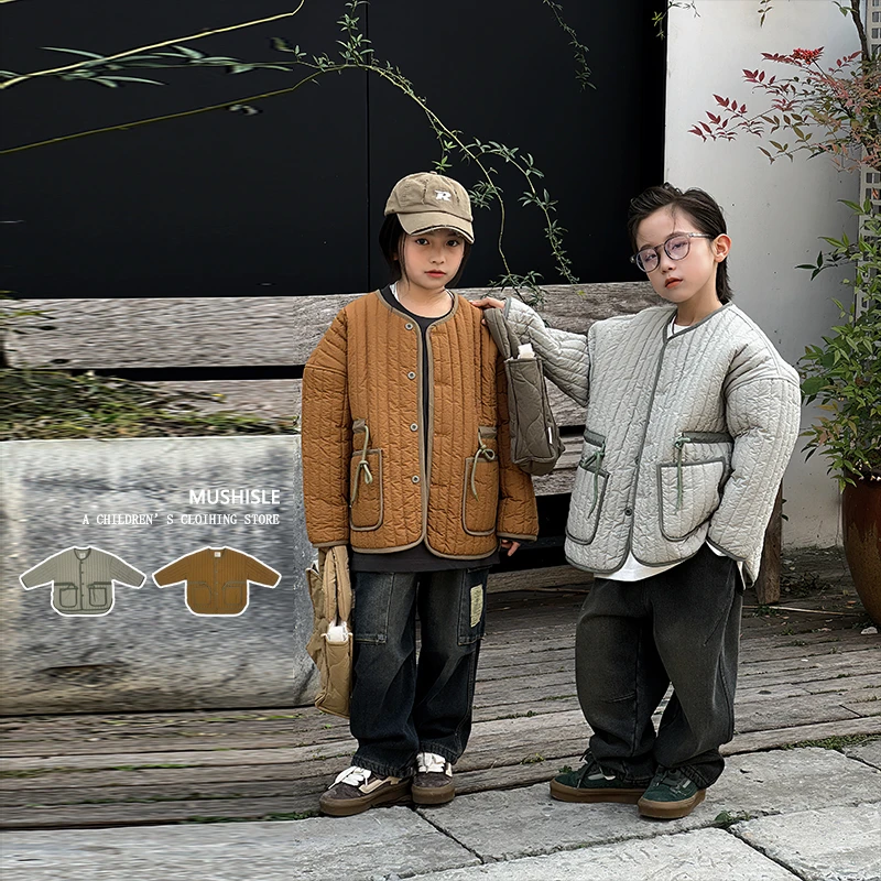 阿又男童纯色纽扣个性上衣儿童圆领开衫外套耐看83203D