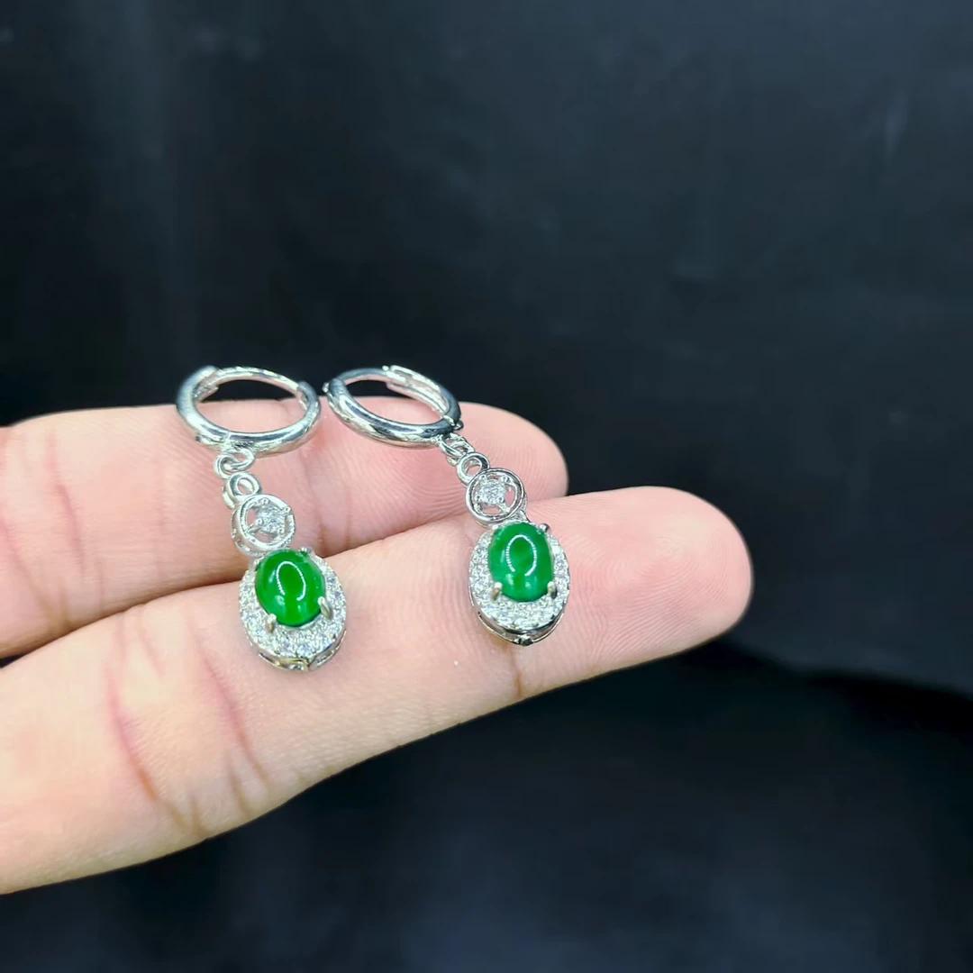 【龙龙严选】翡翠蛋面耳夹Y40 约6-5mm