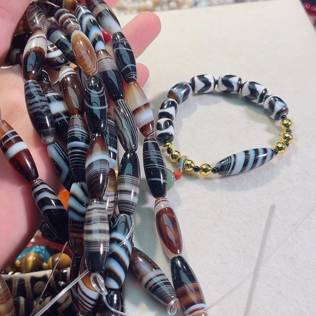 玛瑙/玉髓未镶嵌珠宝半成品蚕丝玛瑙天竺10x30mm