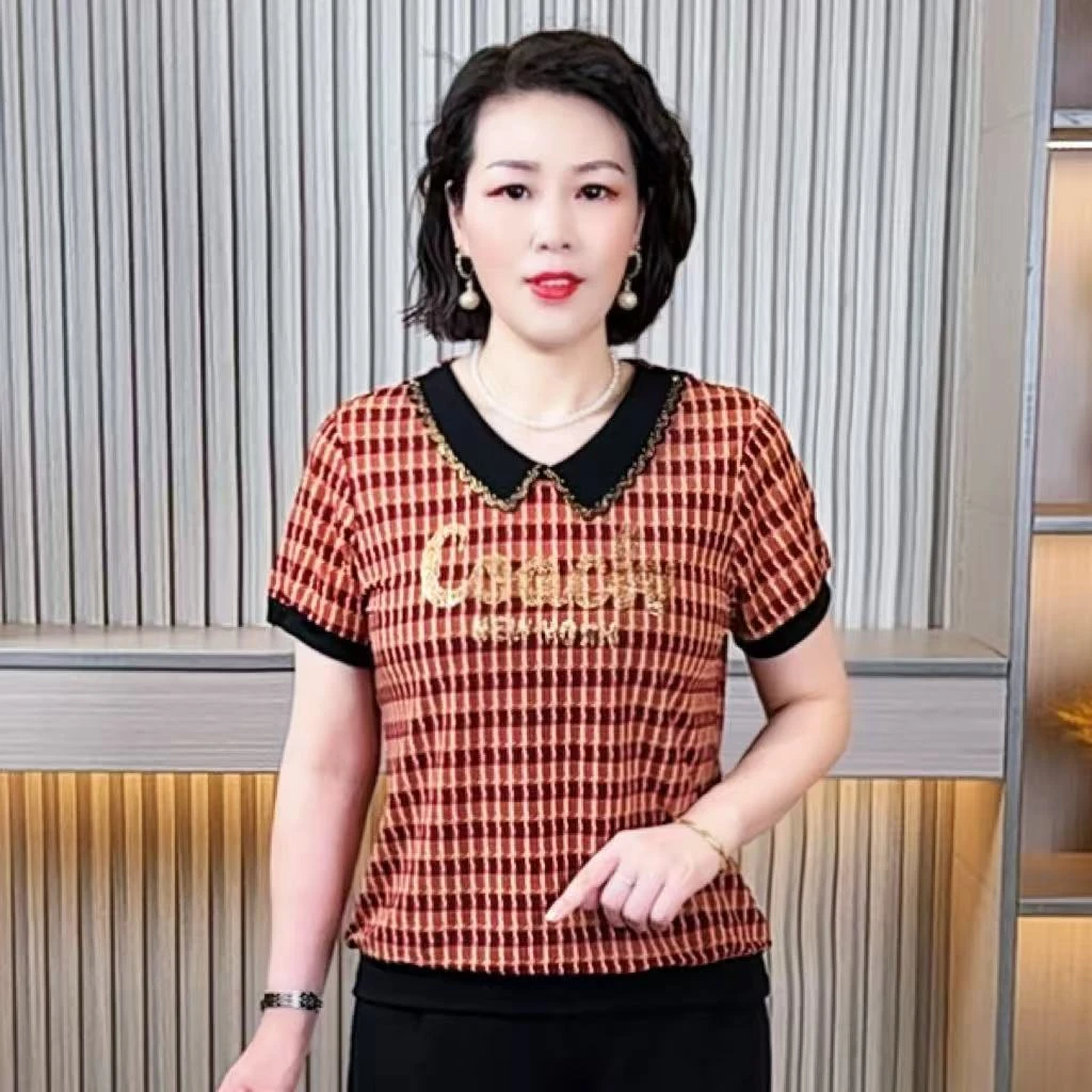 妈妈装夏季新款短袖时尚气质母亲节洋气衣服中老年女翻领大码显瘦
