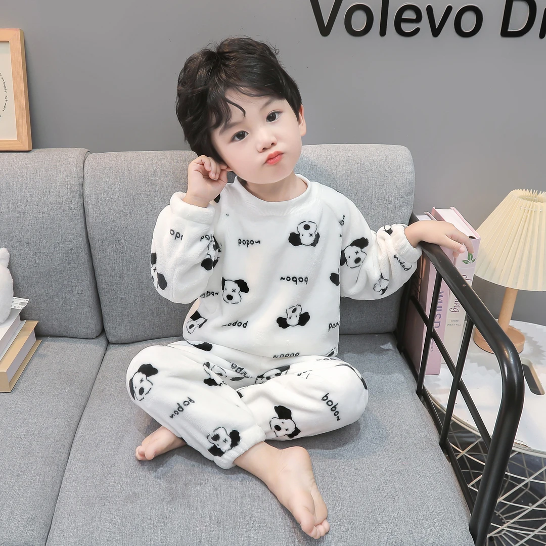 男童睡衣秋冬季珊瑚绒2025新款男孩宝宝法兰绒套装冬款保暖家居服