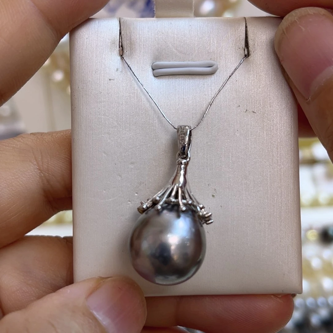 银S925镶嵌海水珍珠吊坠(不含链)