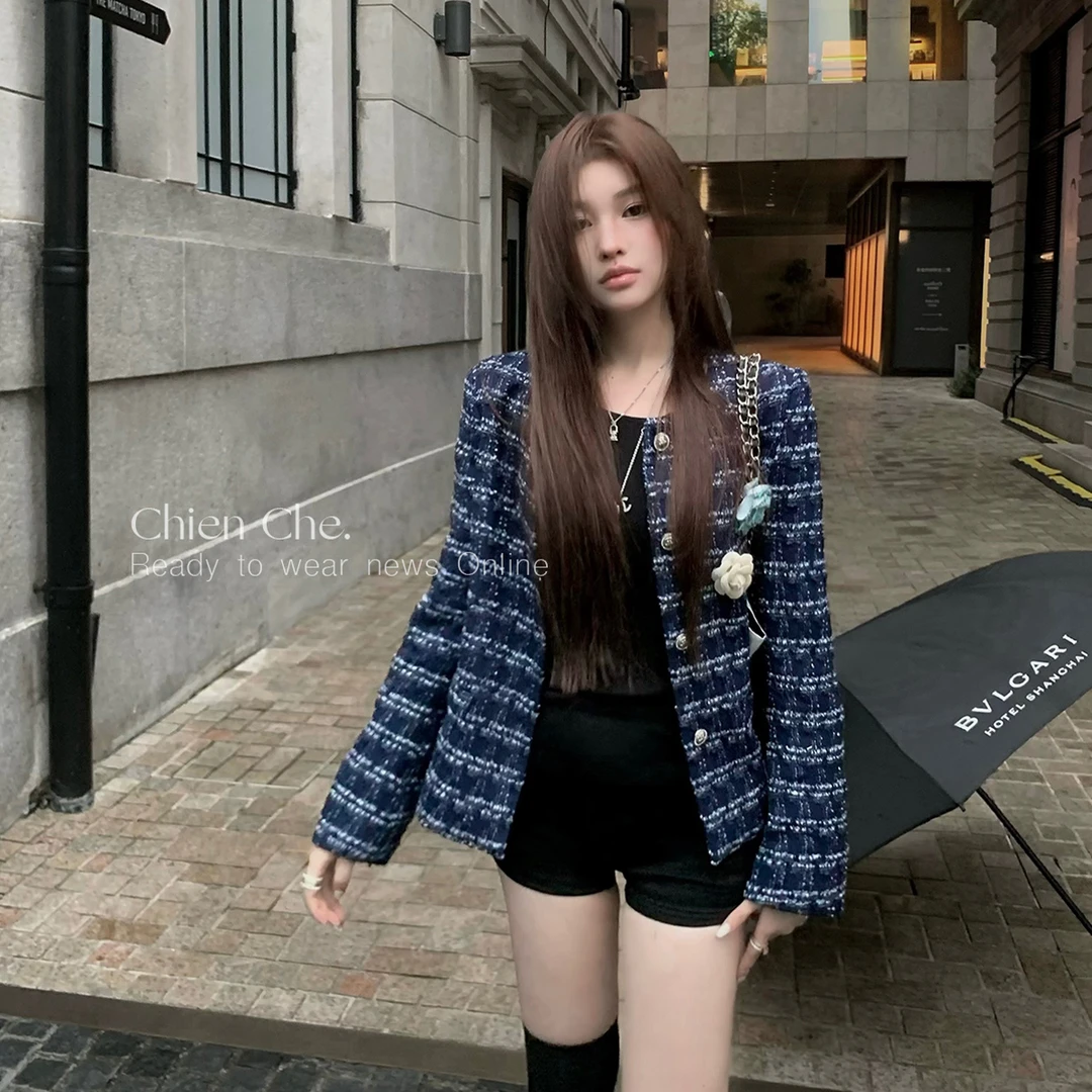 车迟恩Chien蓝礼罗曼史 高级感名媛粗花呢羊毛千金小香风外套女秋