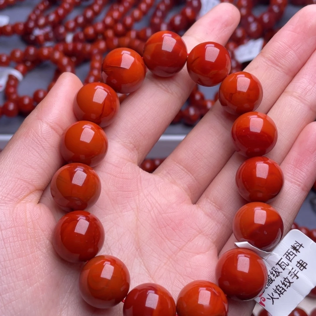 南红玛瑙未镶嵌其他14➕收藏级瓦西玫红双色满肉圆珠手串