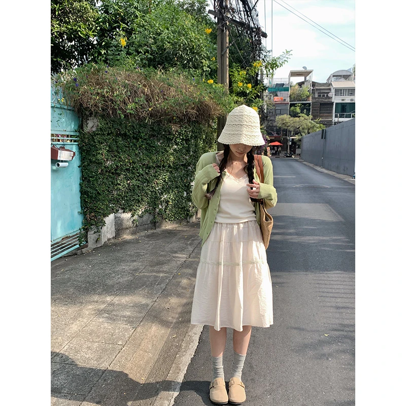 香香的蕉 夏日物语 肌理感半身裙百搭高腰蓬蓬A字裙