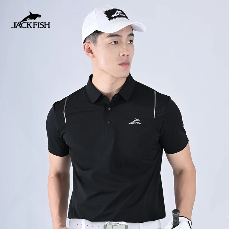 JACKFISH男女同款 运动速干高弹智能透气商务休闲冰感polo衫-037