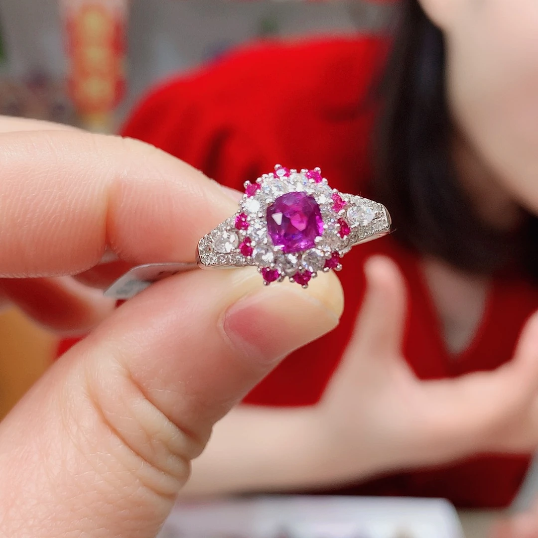 彩色蓝宝石戒指银S925镶嵌