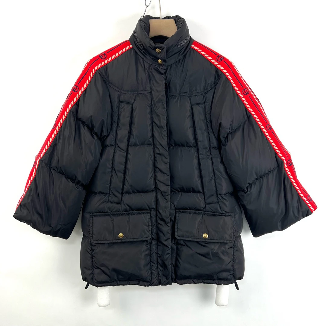 99新 GUCCI/古驰 36码/黑色条纹串标logo羽绒服/05327