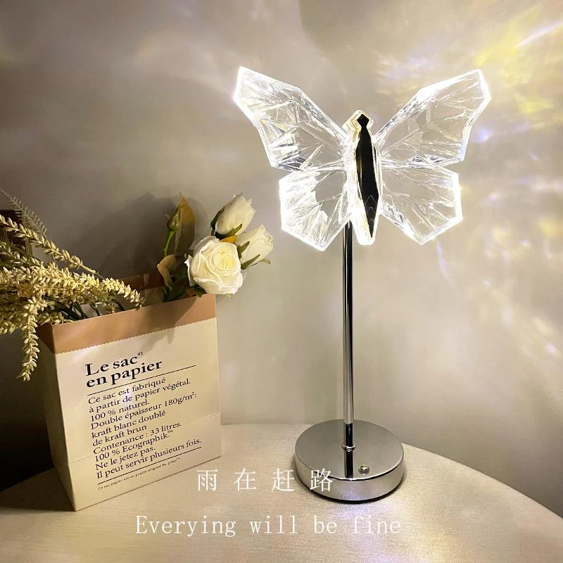 创意水晶蝴蝶小夜灯亚克力充电台灯卧室睡眠床头灯氛围灯生日礼物