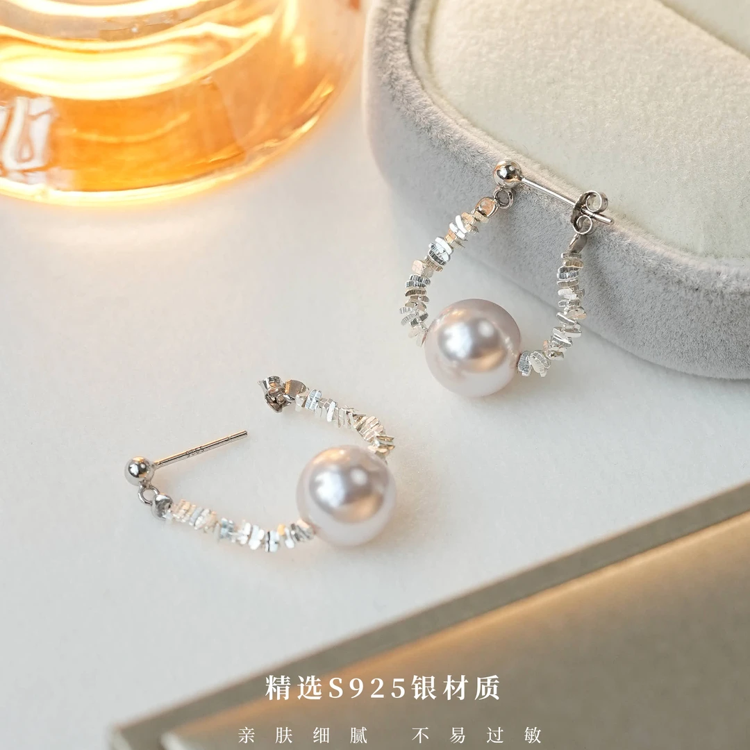 丽沁 925银耳饰 碎银几两曼塔紫珠耳圈百搭ins时尚气质耳饰