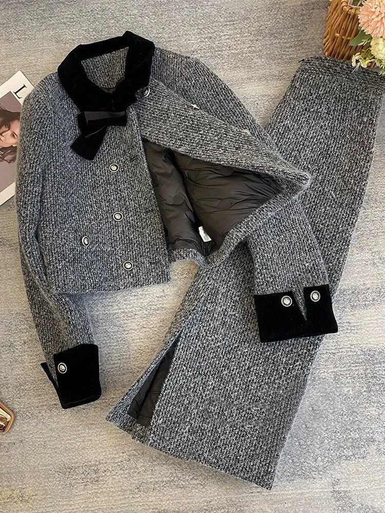 小香风名媛套装高级外穿2024冬季短外套气质毛呢半身裙两件套