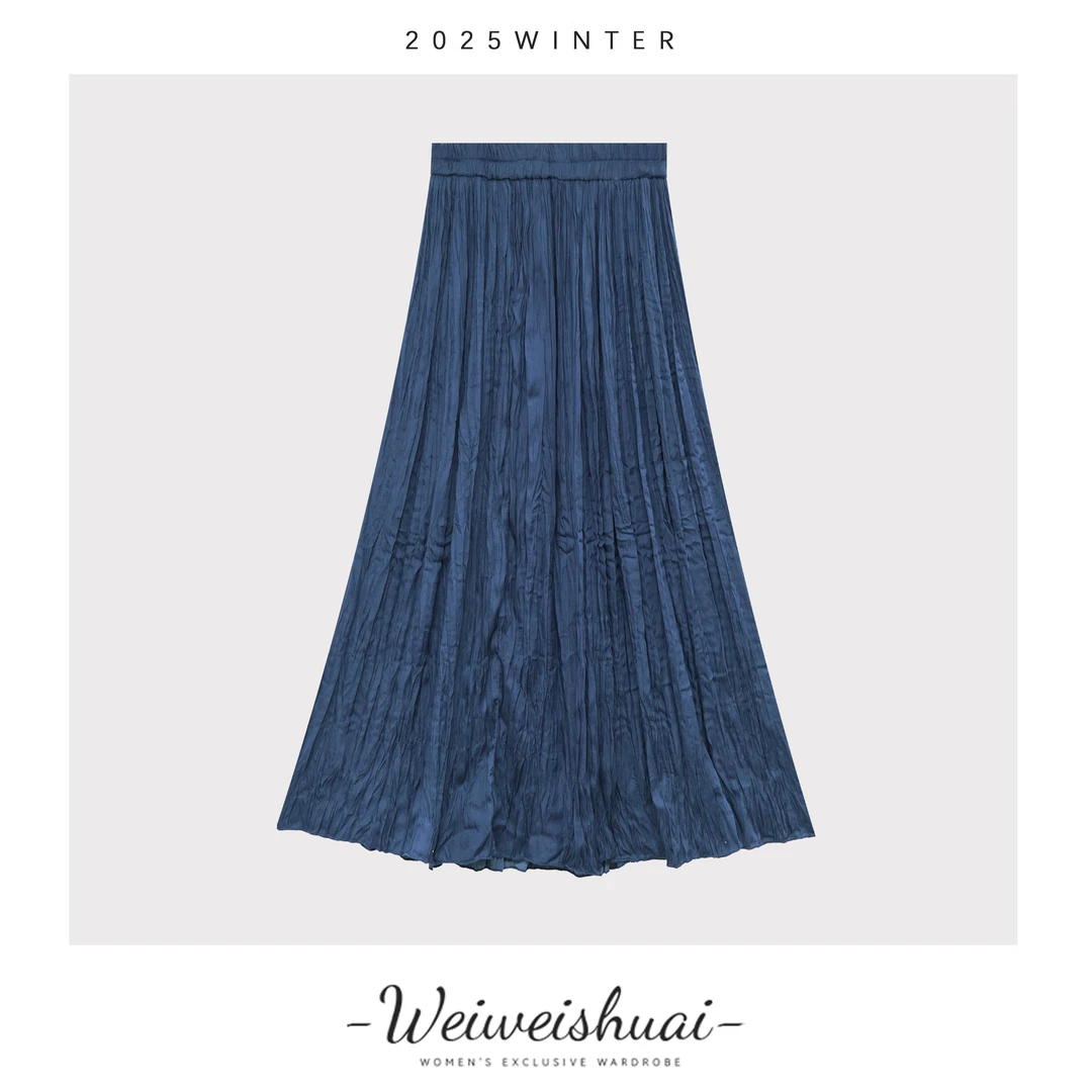 【广州微姐】春夏女士气质时尚百搭高腰纯色褶皱半身裙8117