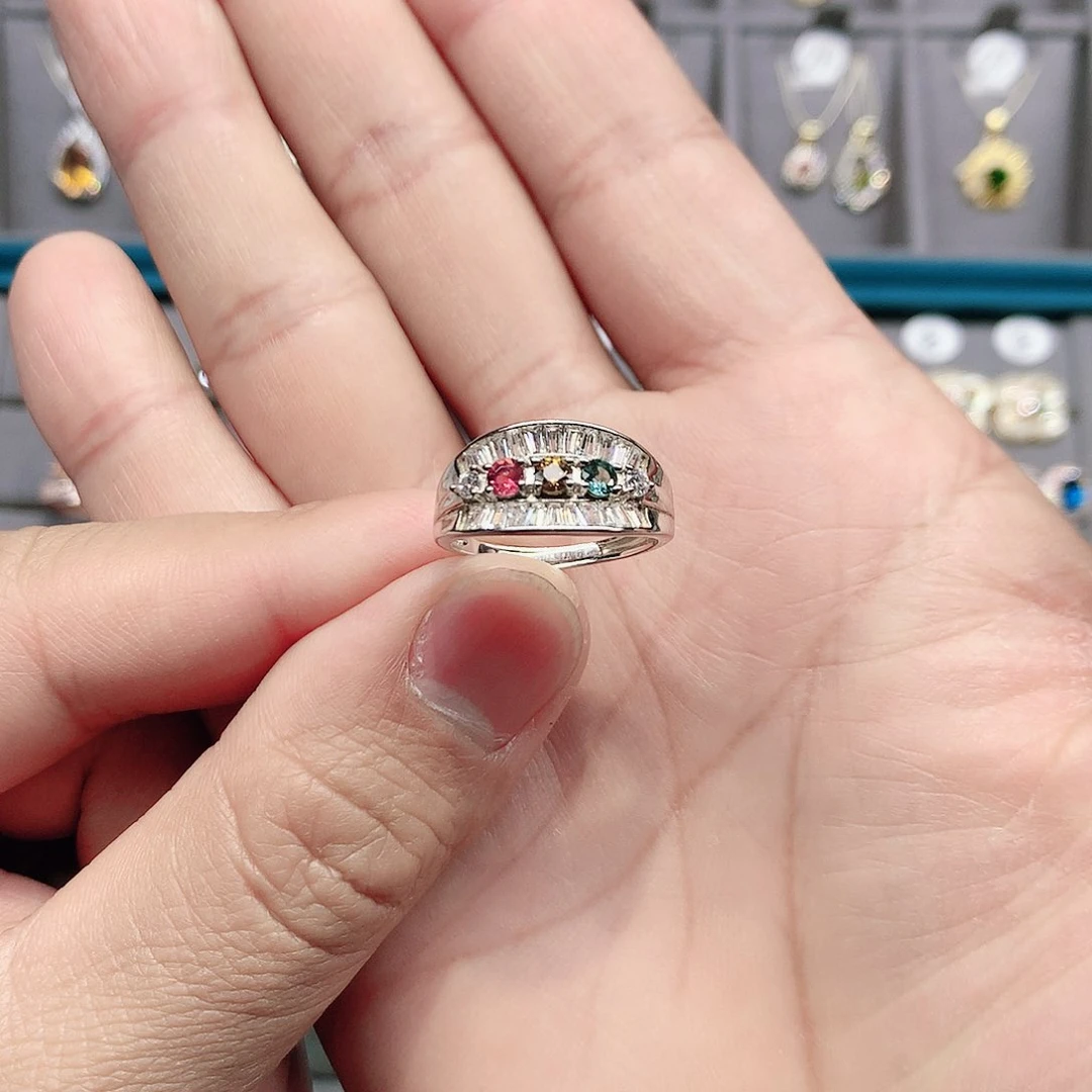 碧玺戒指银S925镶嵌碧玺戒指