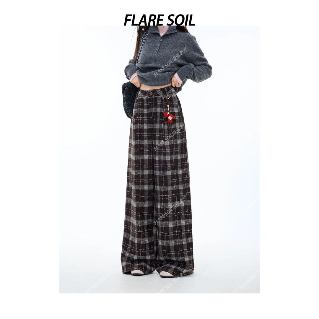 【FLARE SOIL】韩版格纹休闲裤直筒阔腿裤俏皮百搭长裤 T40475B