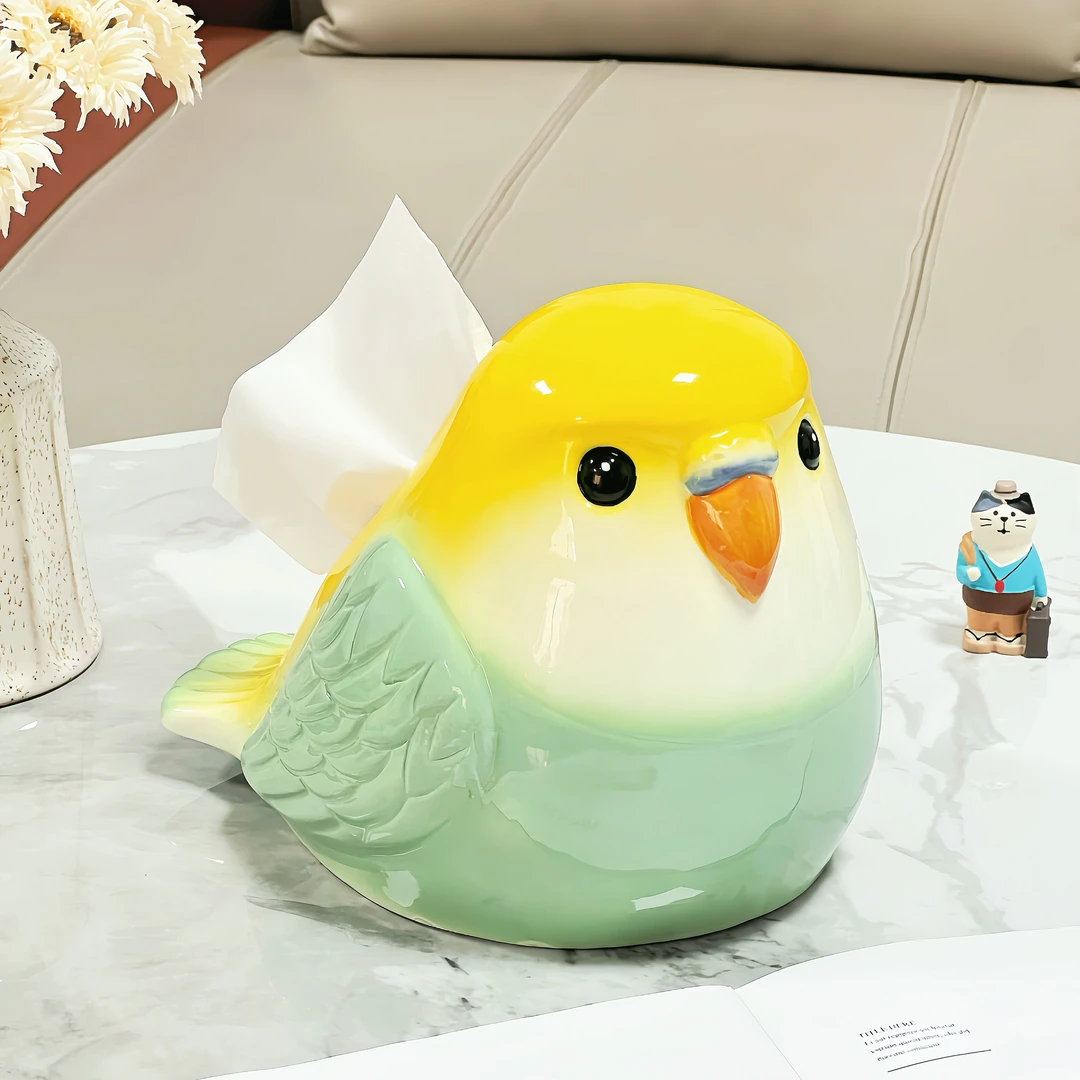 创意可爱鹦鹉纸巾盒家用客厅高颜值陶瓷餐巾纸抽盒装饰抽纸盒摆件