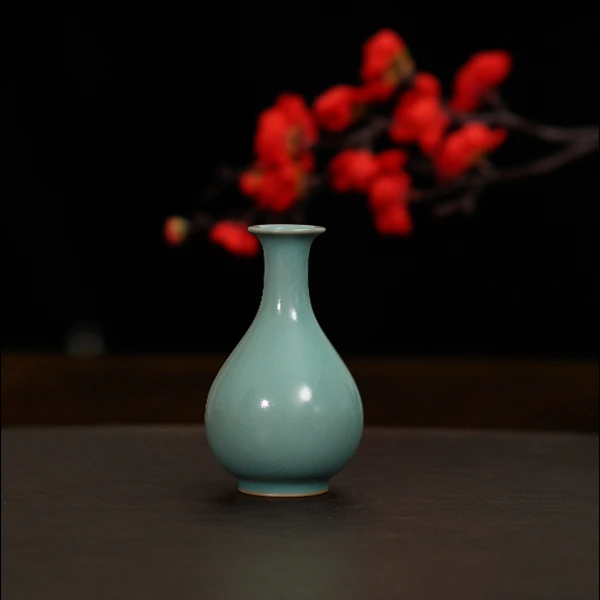 汝州原产地原矿原釉色小号玉壶春瓶茶具茶桌汝瓷摆件
