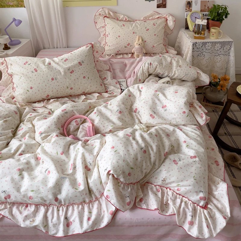 芊禾梦 樱桃甜宠 全棉纯棉四件套三件套学生宿舍小清新可爱风！