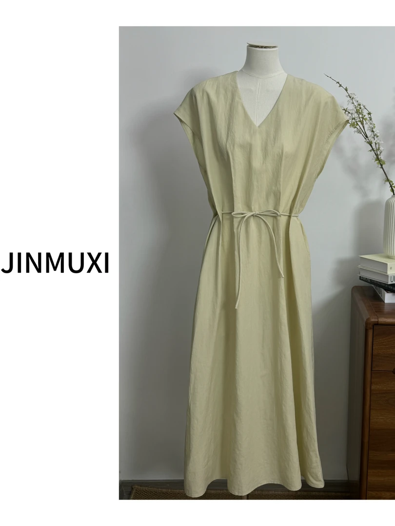 【JINMUXI】2025夏款收腰设计穿绳高级感连衣裙裙子