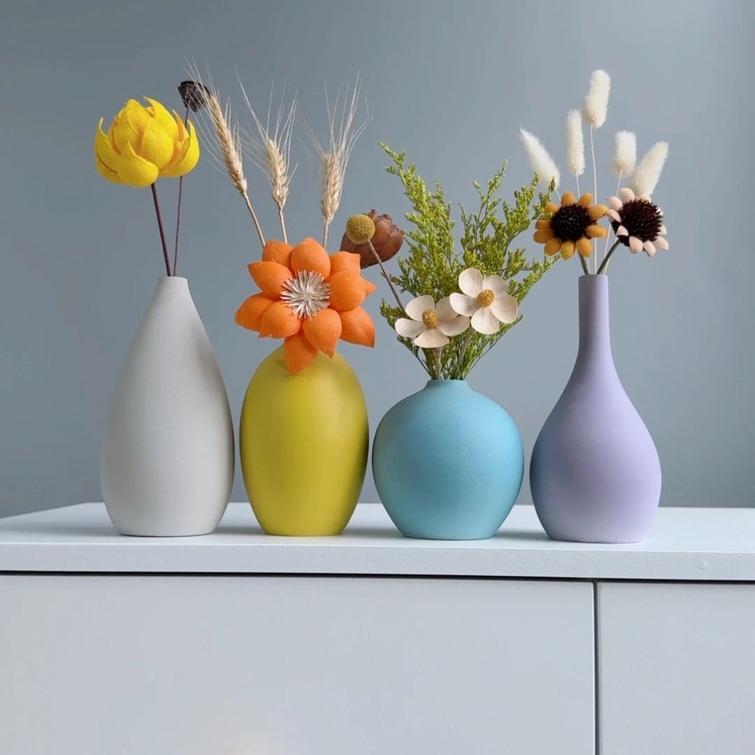 摆件陶瓷小花瓶摆件含花总高约20-30cm