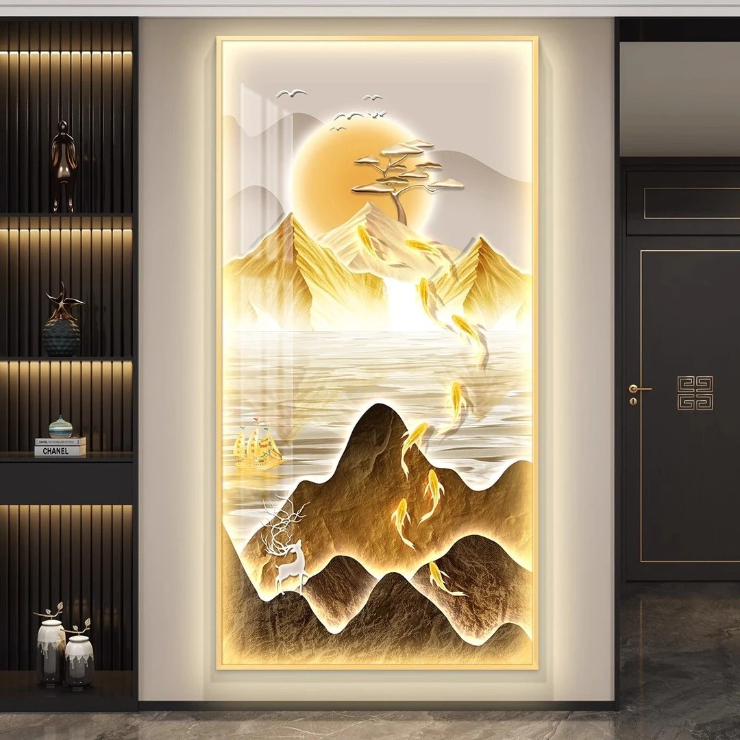 2025新款玄关装饰画简约led灯画日照金山挂画入户走廊过道发光画