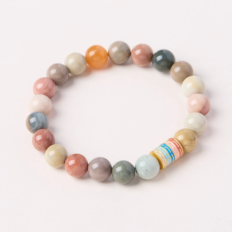 源头工厂批发天然8MM阿拉善彩玉手串五条经玛瑙石简约高级感手串