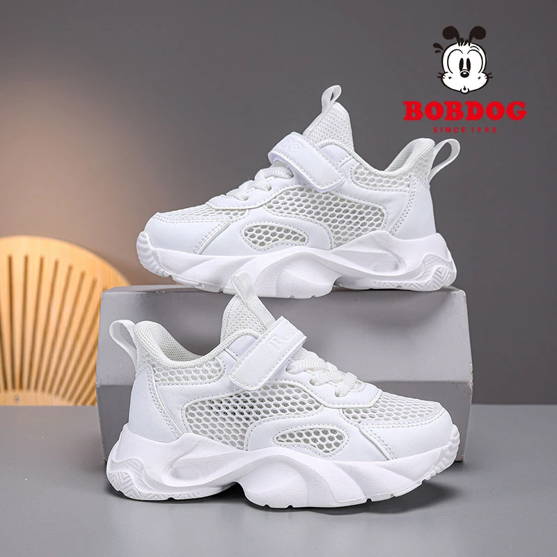 巴布豆男童鞋春季2025新款儿童小白运动鞋男孩网面透气单网鞋白鞋